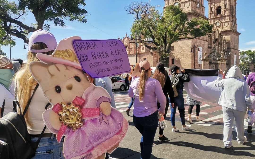 Protestas feministas en Morelia por el feminicidio de Maritza y la búsqueda de sus hijas desaparecidas