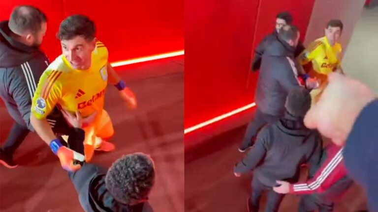 Dibu Martínez se enfrenta a aficionados tras la goleada de Arsenal | VIDEO