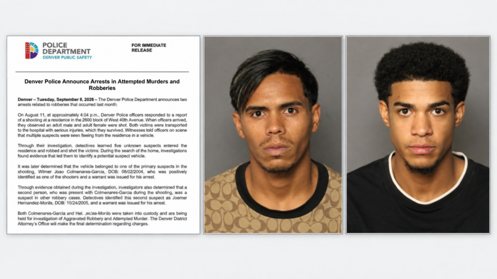 Asalto deja dos heridos de bala y dos arrestados mientras buscan a otros sospechosos en Denver